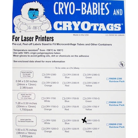 Diversified Biotech Cryo-Tags, Laser, 1 1/2x3/4", Green, 1200/pk, 1200PK 247133-G